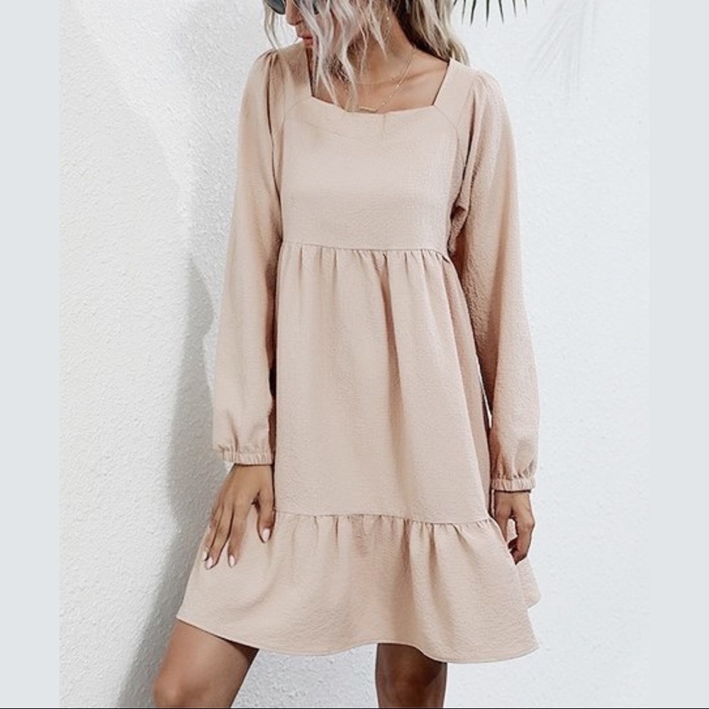 SUCREFAS Apricot Tiered Boho Dress with Back Cutout & Tie - Size M/L